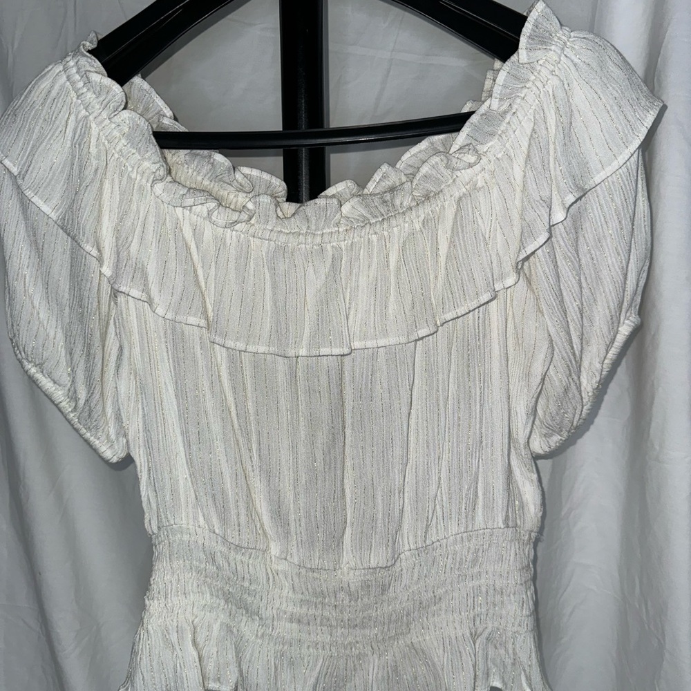 Express White Ruffle Knit Top